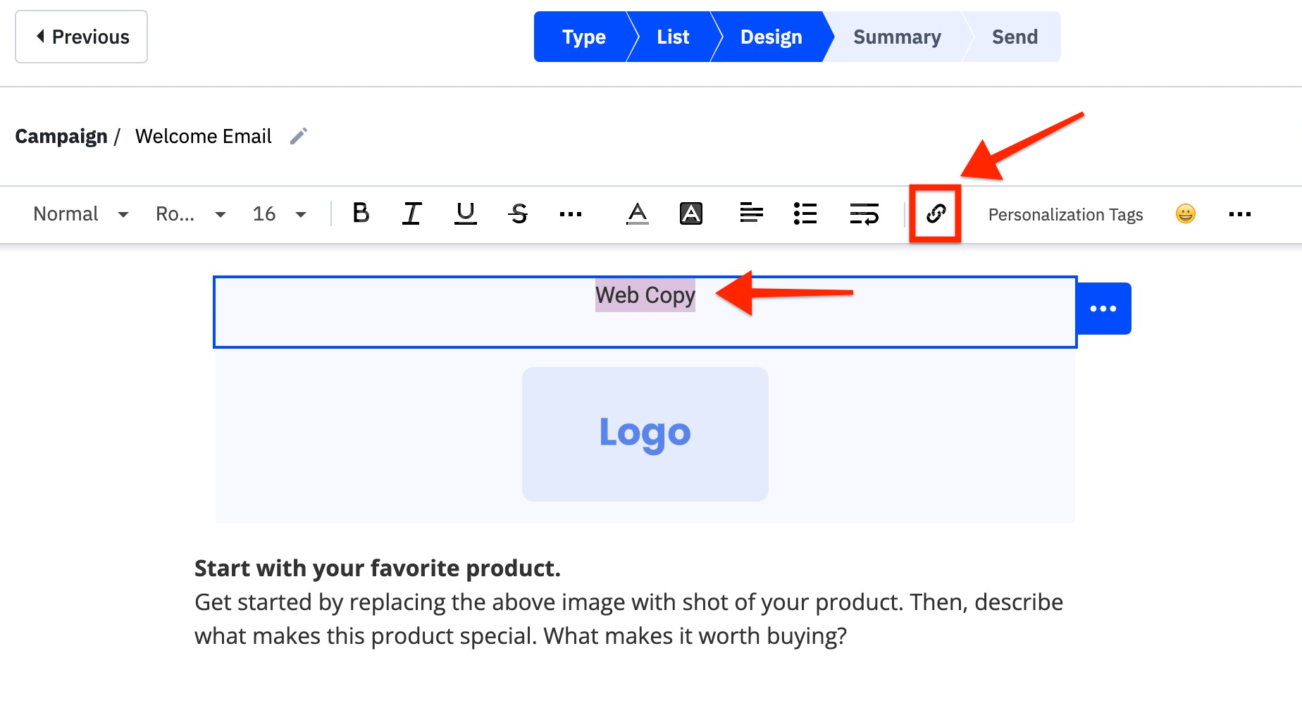 Highlight text then click link icon.jpg