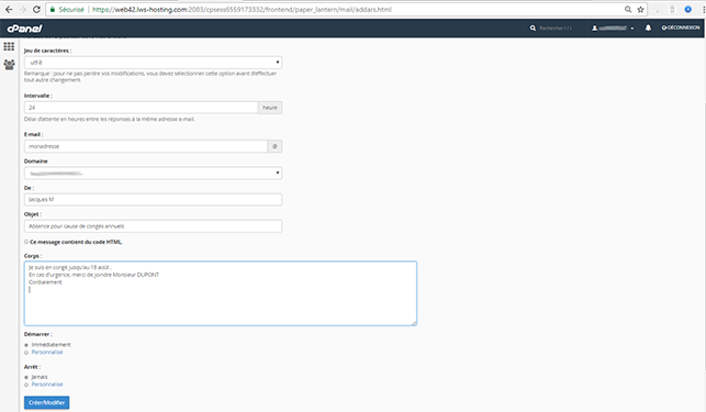 Comment créer un répondeur automatique dans cPanel ?